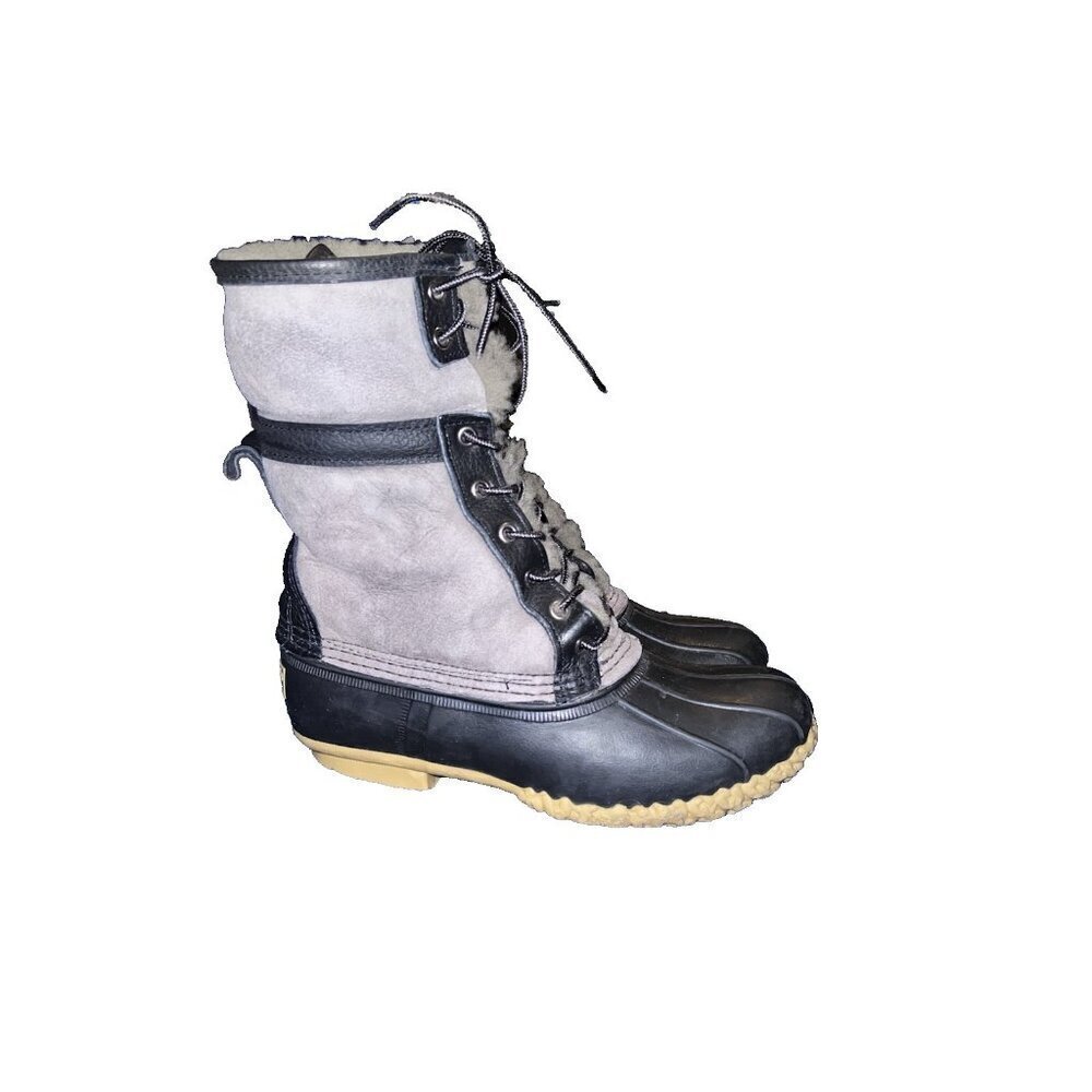 L.L. BEAN Signature Wicked Good Gray Suede Foldover Shearling Cuff Boots 7 M